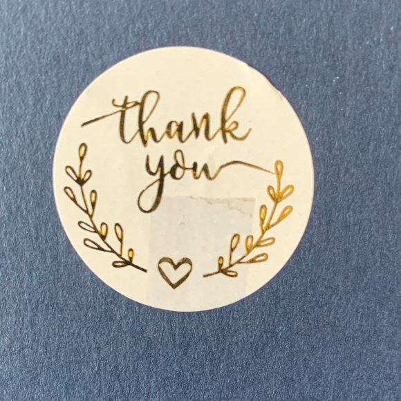 Thank You Sticker Labels 500 labels on roll. 1” Round NWT White & Gold Foil - Picture 2 of 5